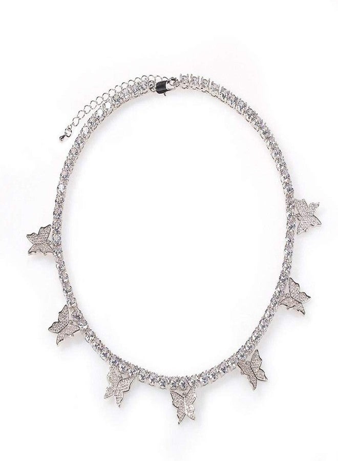Jacruces Butterfly Necklace Tennis Chain Butterfly Choker Bling Iced CZ Butterfly Necklace Silver Women (16, 3mm-Silver) - Image 1